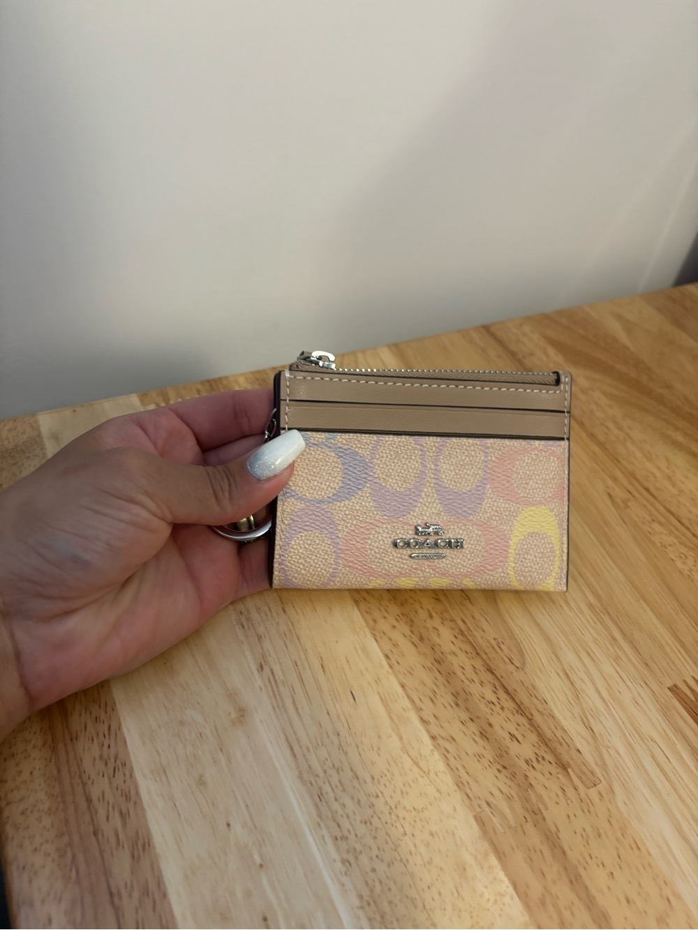 Coach Mini Skinny Id Case In Rainbow Signature Canvas